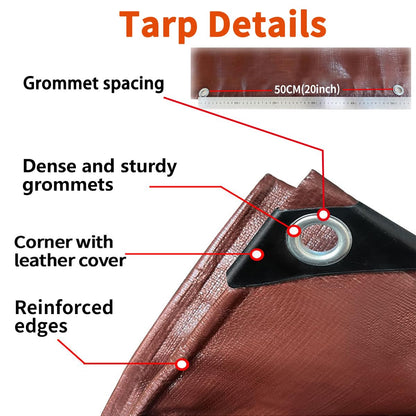WUPUSDER Tarps Heavy Duty Waterproof 20x30ft, 16Mil Poly Tarps with Grommets, UV Resistant, Brown Multipurpose Tarpaulin with Reinforced Edges, Camping, Outdoor Coverings