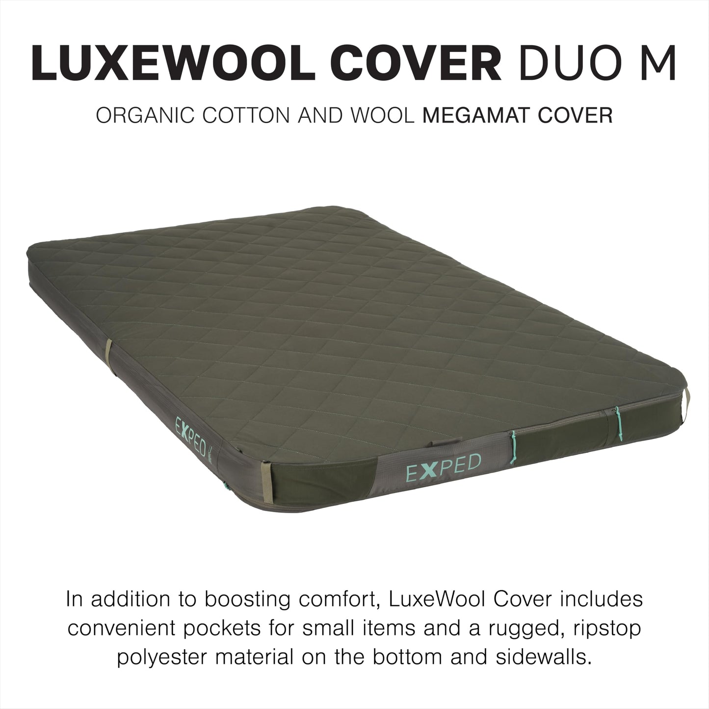 Exped MegaMat LuxeWool Cover, Organic Cotton and Wool Sleeping Mat Cover, Double Wide, Duo Medium