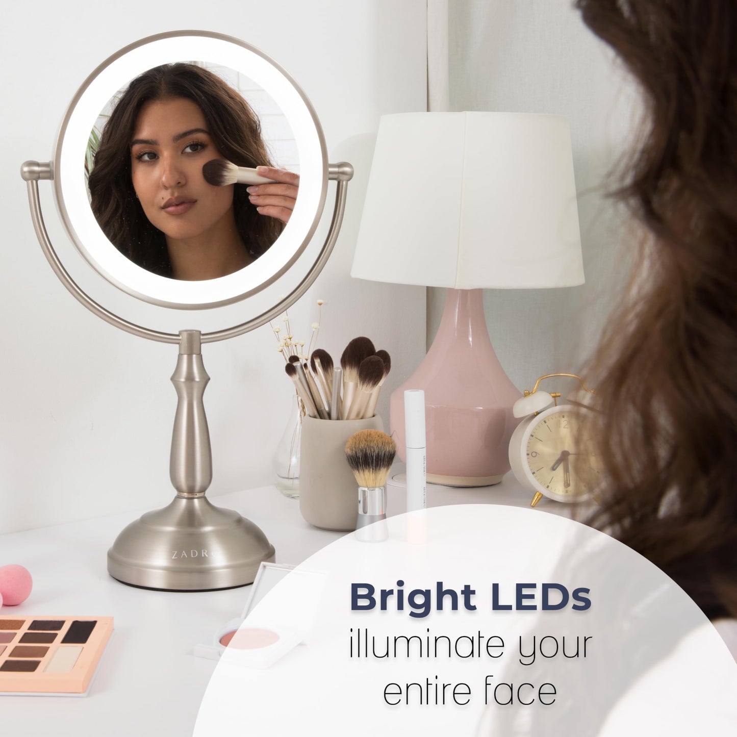 Zadro Makeup Mirror with Lights and Magnification Dimmable Touch LED Lighted Makeup Mirror with Magnification 5X/1X, 17.5" H x 11" W (Polished Nickel)