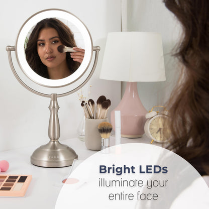 Zadro Makeup Mirror with Lights and Magnification Dimmable Touch LED Lighted Makeup Mirror with Magnification 5X/1X, 17.5" H x 11" W (Polished Nickel)