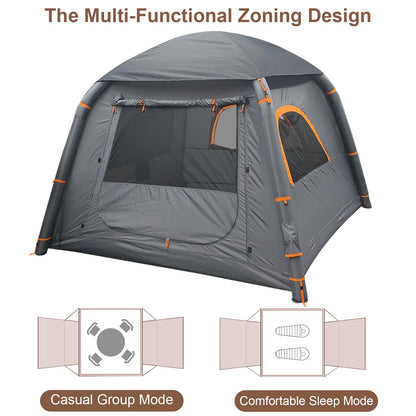 Inflatable Tent with Pump, 2-4 Person Glamping Camping Tents House, Easy Setup Blow Up Family Tents for 4 Seasons Waterproof Inflatable Tent for Camping with Mesh Windows.