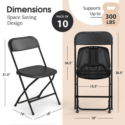 Our Modern Space 10 Pack Foldable Plastic Chair | Folding & Stackable | 350 lbs Capacity Steel Frame Seats for Indoor Outdoor | Commercial Use Events Wedding Party Bulk Picnic Kitchen Dining - Black