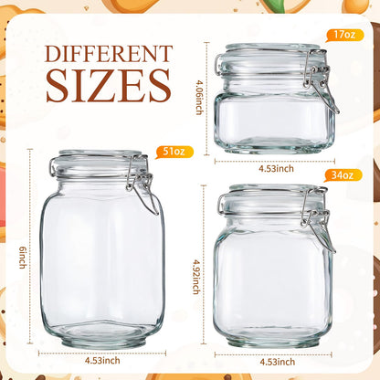 Maxdot 24 Pack Glass Mason Jar with Lid, 17oz 34oz 51oz 3 Size Airtight Food Storage Jar Set Square Food Storage Container for Kitchen Flour Grain Sugar Bean Canning Oat Coffee Pasta Snack Nut