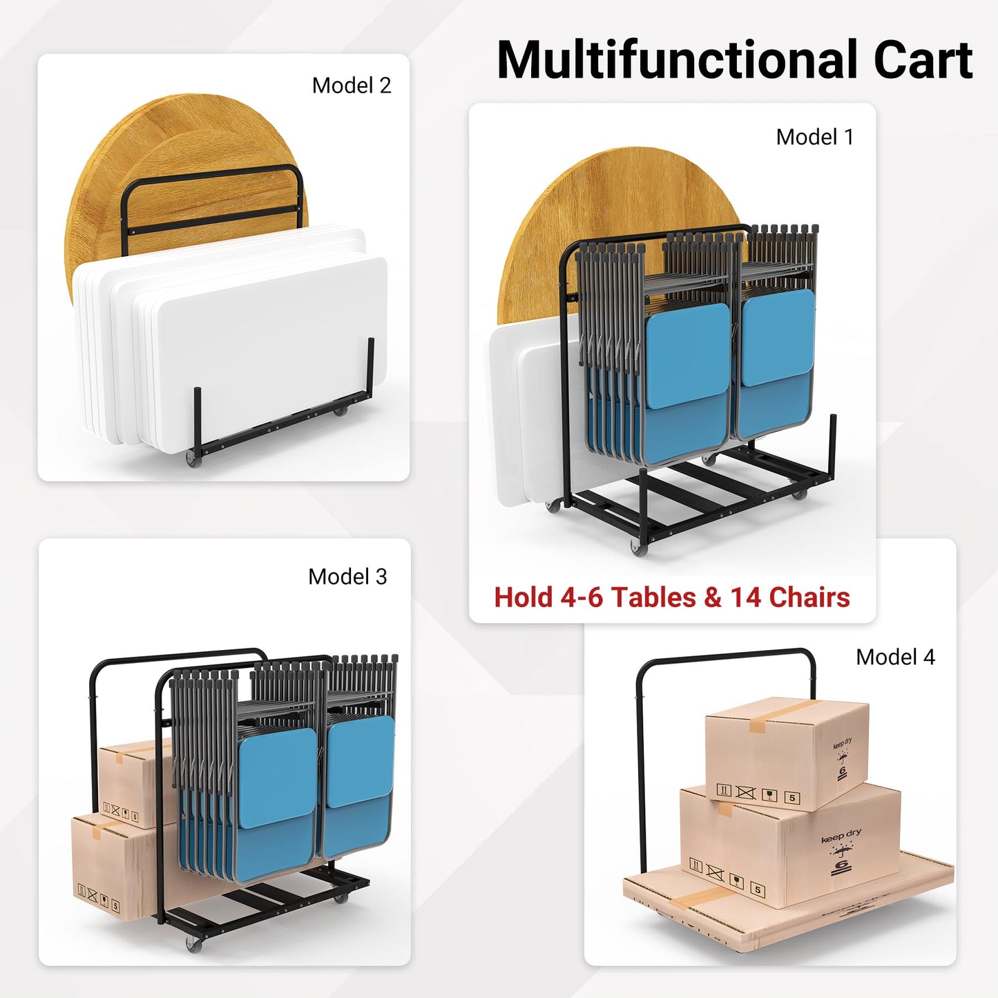 Eastrexon Updated Folding Table and Chair Rack Cart (Holds 10-16 Chairs & 4-8 Tables), Powder Coated, Perfect for Party, Hotel, Factory, Warehouse, 44.3" L x 31.4" W x 48" H