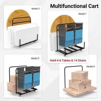 Eastrexon Updated Folding Table and Chair Rack Cart (Holds 10-16 Chairs & 4-8 Tables), Powder Coated, Perfect for Party, Hotel, Factory, Warehouse, 44.3" L x 31.4" W x 48" H