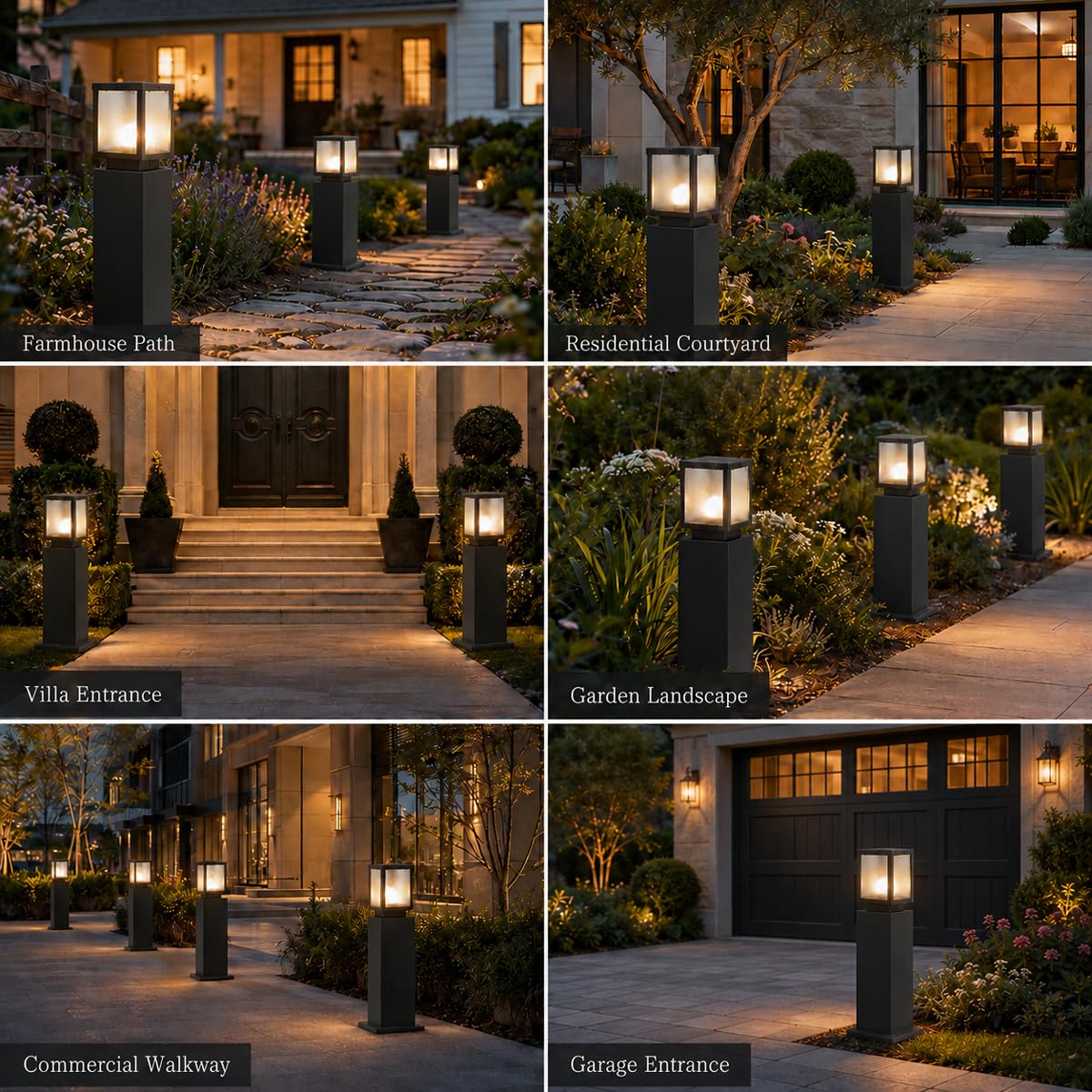 Outdoor Landscape Path Light Modern Black Waterproof Bollard Light Outside Housing Pathway Light Aluminum Walkway Lighting Hardwired E26 Sideway Post Pole Lighting Patio Porch Exterior Lawn Floor Lamp