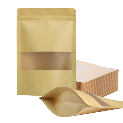 FireKylin 100 Pcs Paper Bags Resealable bags 3.5" x 5.5" Zipper Food Storage Bags, Stand Up, with Matte Window, Reusable, Sealable, for Packaging Products