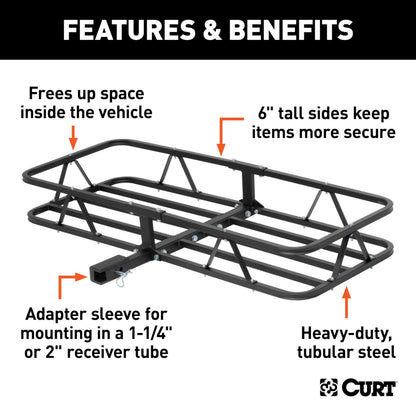 CURT 18145 Cargo Basket Hitch Trailer Hitch Cargo Carrier, 500 lbs. Capacity, 46-1/2-Inch x 17-1/2-Inch x 5-1/2-Inch, Fits 1-1/4 or 2-Inch Receiver