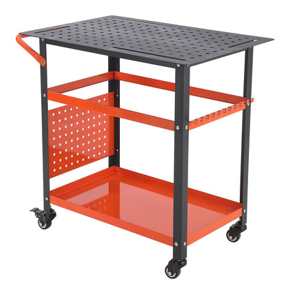 GarveeLife 36"X24" Welding Table with Wheels & Storage,Professional Heavy Duty Steel Welding Bench with Pegboard, Portable Mobile Welding Table for Hobbyist Workshop Orange