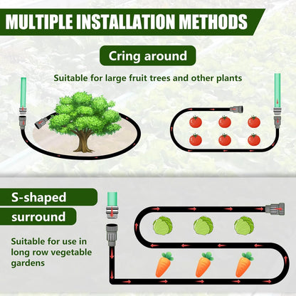 Soaker Hose 100FT - Thickened Flat Drip Irrigation Hose | Leak-Free Design, Saves 80% Water (2 Pack)