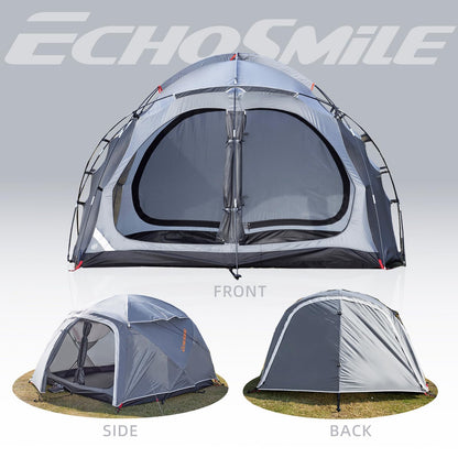 EchoSmile 3-5 Person Family Camping Tent, Waterproof Windproof Heavy Duty Dome Shelter, Easy Setup Multi-Pole Cabana with Extra Storage Room for Wet Bags & Shoes, Outdoor Hiking Travel -Gray