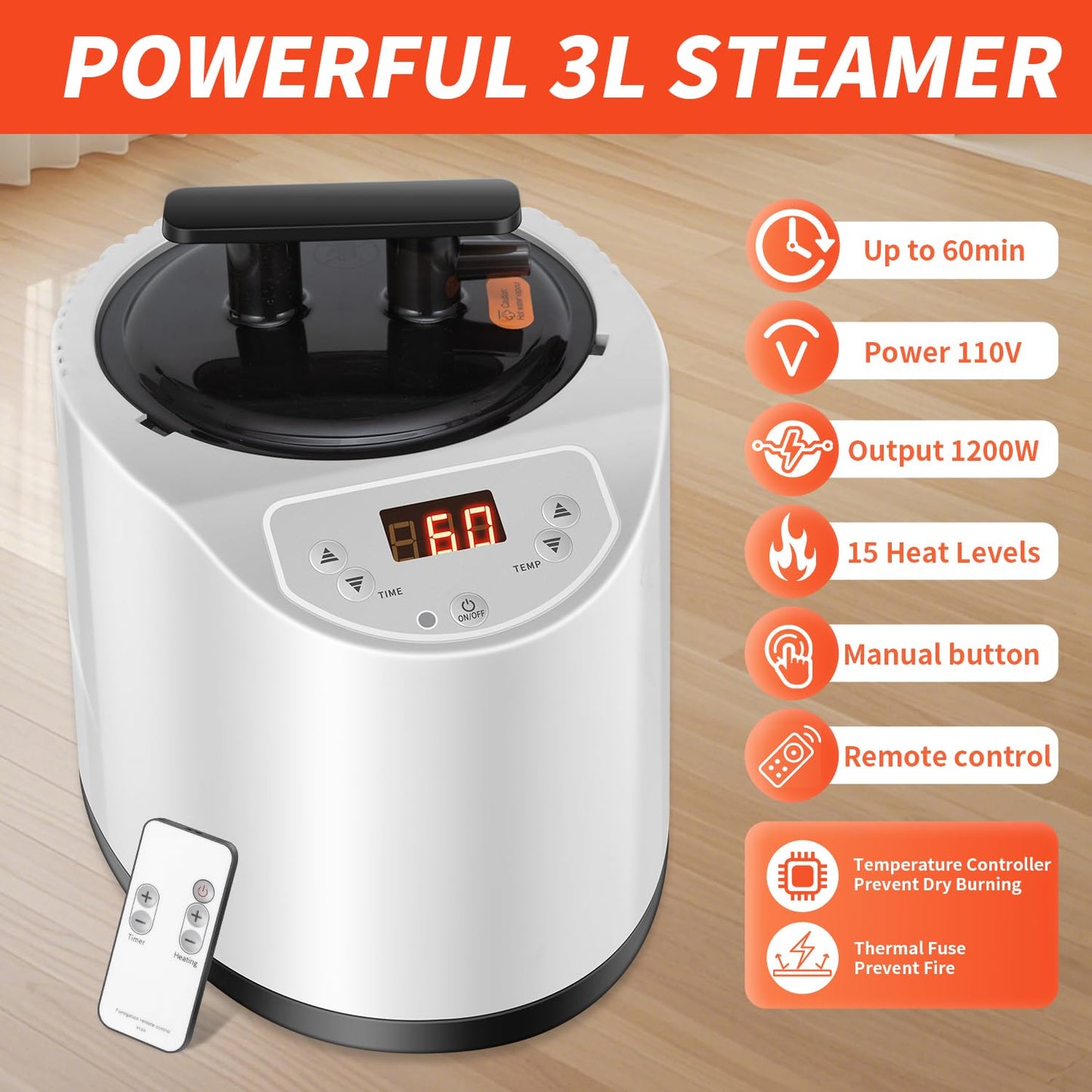 Red Light Therapy Portable Steam Sauna Box with 3L Large Steamer, 1200W Fast Heating Home Sauna for Relaxation, 71" Tall Indoor Personal Sauna Tent with 15 Gear Timer, Black