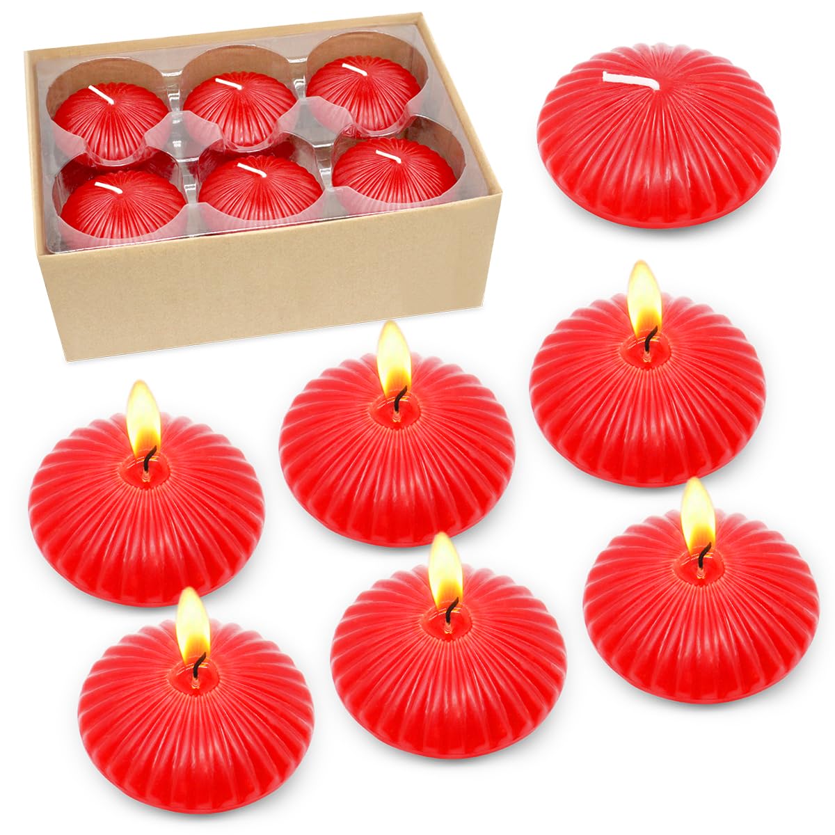 12 Pack 3 Inch Red Floating Candles for Valentine’s Day, 10 Hour Unscented Dripless Tealight Candles for Cylinder Vases, Centerpieces at Wedding Party Pool Holiday - Wavy Float Candle