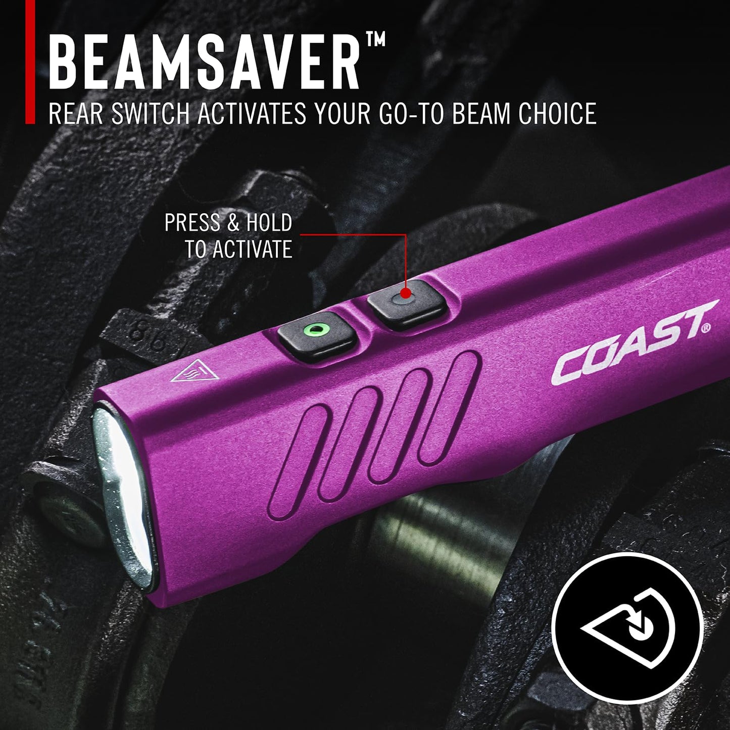Coast Slayer 1150 Lumen USB-C Rechargeable LED Flashlight with Spot/Flood, Memory Mode and Pocket Clip, Purple