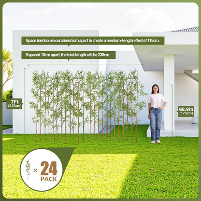 Artificial Bamboo Plant 7Ft Privacy Fence Screen - Real Bamboo Poles & UV-Resistant Faux Leaves for Indoor Outdoor, Fake Plants for Garden, Patio - Balcony Privacy Cover,Decorative Fencing 24Pcs,VN144
