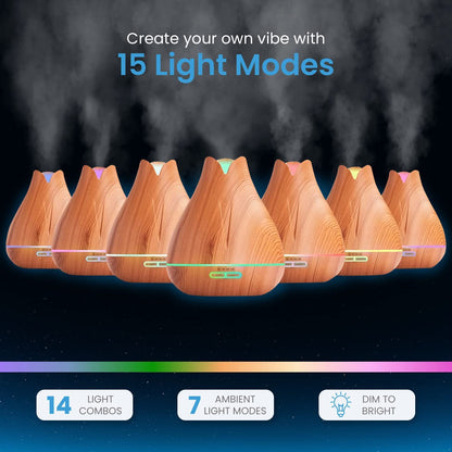 Aromatherapy Essential Oil Diffuser Gift Set with 20 Oils and Rotating Display Stand - 400ml Ultrasonic Diffuser with 20 Essential Plant Oils - 4 Timer & 7 Ambient Light Settings