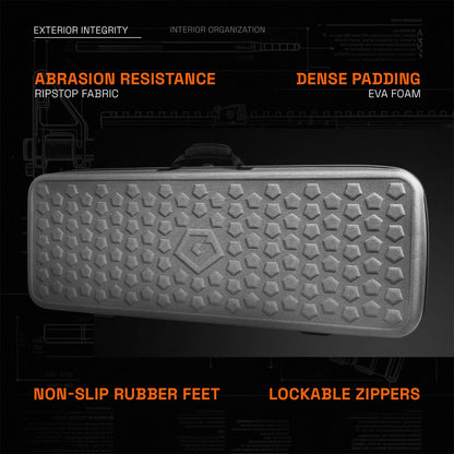 GRITR 42" Double Gun Case for Rifles & Shooting Accessories, Scoped Rifle EVA Case w/Durable Foam Insert, Lockable Zippers, 3-Mag Caddy, Zippered Pouch & Adjustable Shoulder Strap, Gray