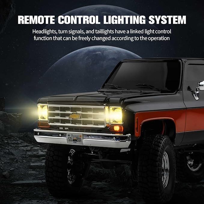 FCX18 FMS 1/18 Chevrolet K10 RC Truck Officially Licensed 4WD RC Crawler 2 Speeds Switch with LED Lights Off-Road RC Model for Adults (Black)