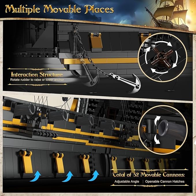 Mould King Pirate Ship Model Building Blocks Kits Black Pearl Ship MOC Model Set to Build Large Pirates Ship Boat Model Blocks Assembly Toy(5266 Pieces)