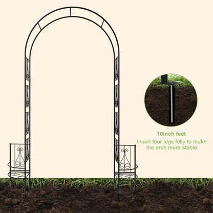 OUSHENG 8FT Metal Garden Arch Trellis with Planter Boxes for Climbing Plants Outdoor, Heavy-Duty Wedding Arch Backdrop Stand for Ceremony, Party, and Garden Decorations, Rust-Resistant Black Pergola