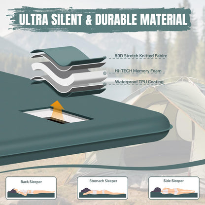 EUHAMS Camping Sleeping Pad – Ultra-Thick Self-Inflating Memory Foam Mattress with Pillow, Double Camping Pad with Foot Pump, Portable 4-Season Sleeping Mat for Car, Tent & Travel, Full Size