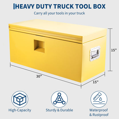 OUTLANE 15"X15"X30" Heavy Duty Steel Truck Bed Tool Box, Lockable Weatherproof Storage Organizer for Pickup, RV, Utility Trailer, Trailer Tongue & Jobsite, Powder-Coated Chest - Yellow