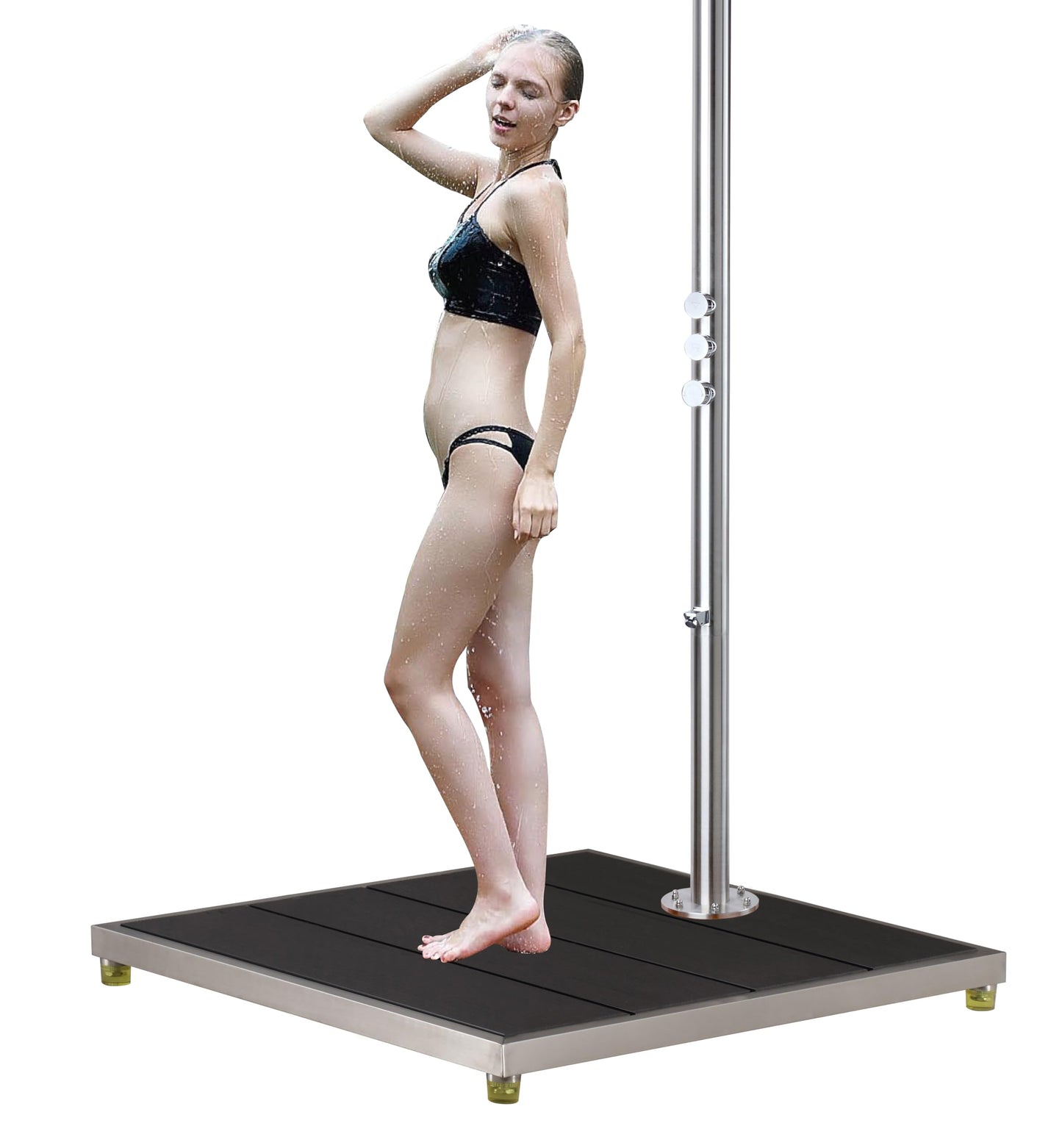 Wayime 33 * 30" Plastic Wood with Stainless Steel Frame Dark Grey Outdoor Shower Stand Platform Without Outdoor Shower, Help Mount Outdoor Shower Without Using Concrete&Without Calling Plumber