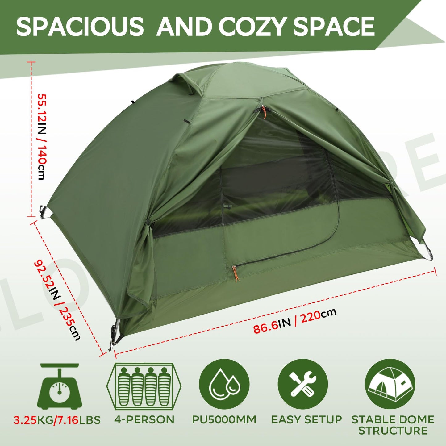 Clostnature Lightweight Tent for Backpacking - 4 Person Ultralight Backpacking Tent, Waterproof Easy Setup Camping Tent, Hiking Tents for Outdoor, Hiking and Mountaineering