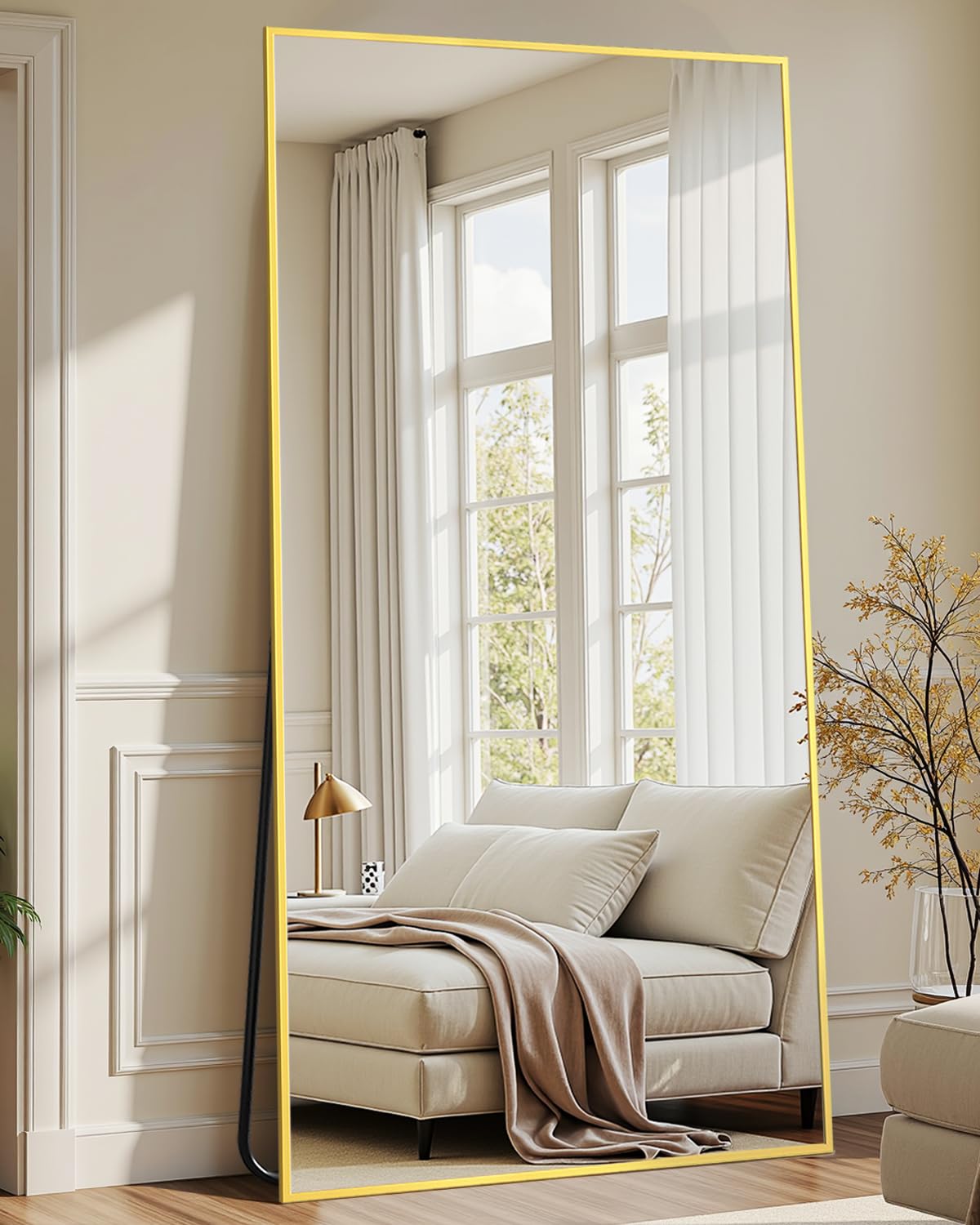 Coomily Full-Length Floor Mirror with Stand, 71"x32" Rectangle Style Full Body Standing Mirror for Bedroom, Living Room, Gym, Dorm - Shatter-Resistant & Easy Assembly, Gold