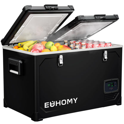 EUHOMY 12 Volt Refrigerator, 69QT Electric Cooler Powered by SECOP, Dual Zone Car Refrigerator -4℉~68℉, 12V Fridge 12/24V DC 110-240V AC, Portable Freezer for Camping, Boat,Travel