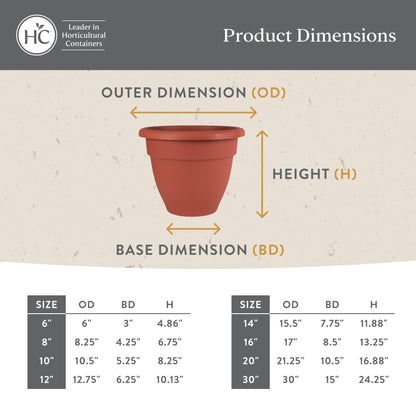 The HC Companies Caribbean Planter Pot - Outdoor & Indoor Plant Pot With Drainage Hole & Plug - Rolled Rim Plastic Pots For Plants & Flowers - Decorative Plant Pot (12" Clay, Pack of 1)