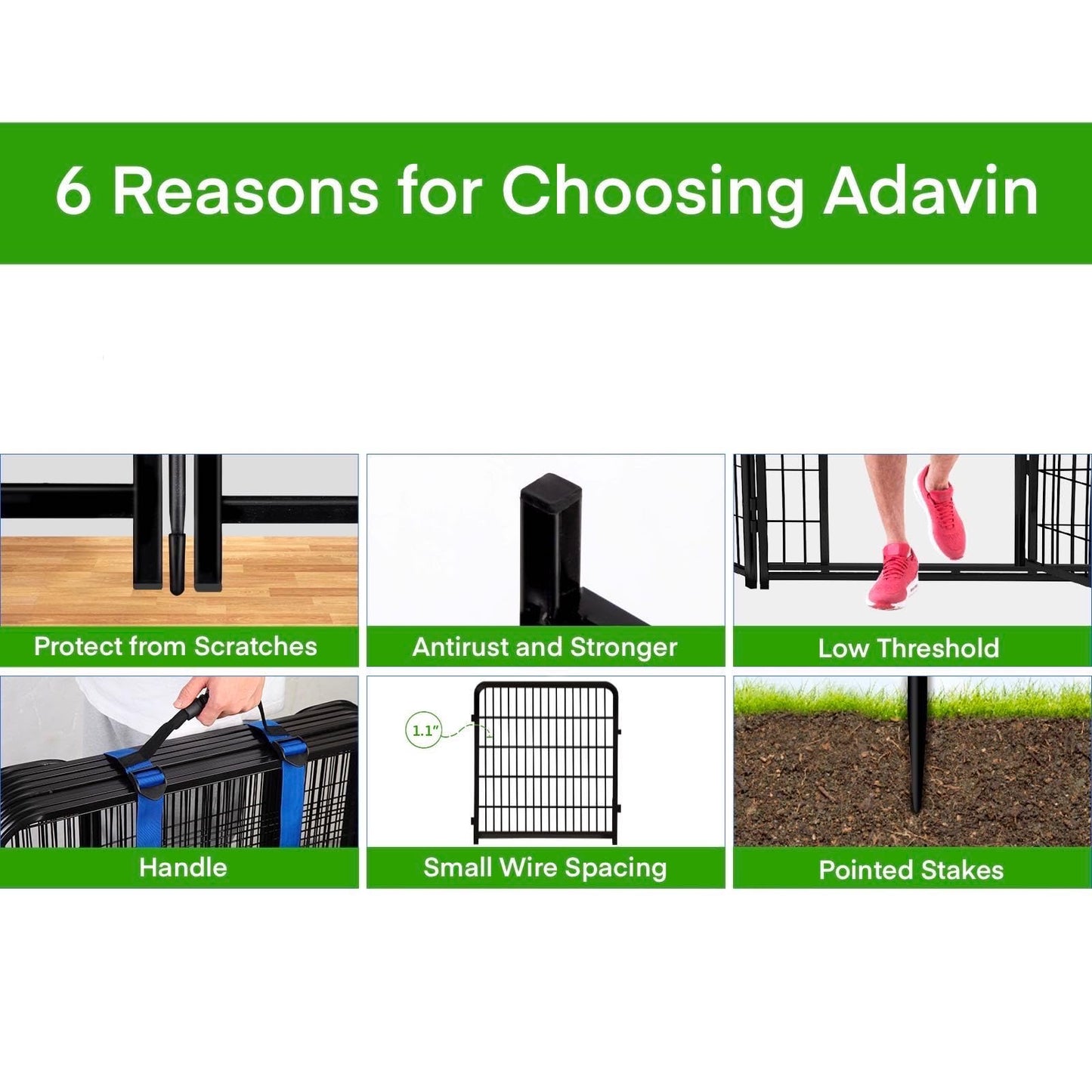ADAVIN 32 in(H) Garden Fence with Low Threshold Gate, 8 Panels Total 17.7 Ft(L) Tall Garden Fencing for Raised Beds, Outdoor or Indoor Dog Playpen, Black Iron Metal Heavy Duty Dog Fencing