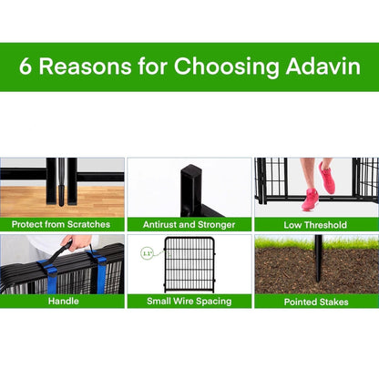 ADAVIN 32 in(H) Garden Fence with Low Threshold Gate, 8 Panels Total 17.7 Ft(L) Tall Garden Fencing for Raised Beds, Outdoor or Indoor Dog Playpen, Black Iron Metal Heavy Duty Dog Fencing