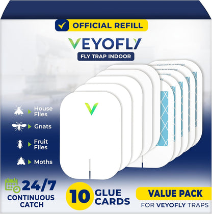 VEYOFLY Indoor Fly Trap Refill - Effective Fruit Fly & Gnat Catcher | 10 Pack for Home Use