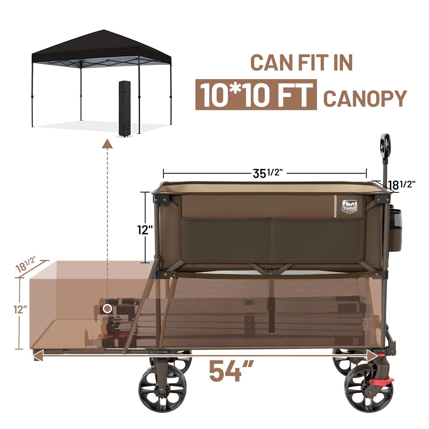 TIMBER RIDGE 400L Large Capacity Folding Double Decker Wagon with Brakes, 54" Extra Long Extender Wagon Cart, 450lbs Heavy Duty Collapsible Cart, All-Terrain Big Wheels for Camping, Sports, Shopping