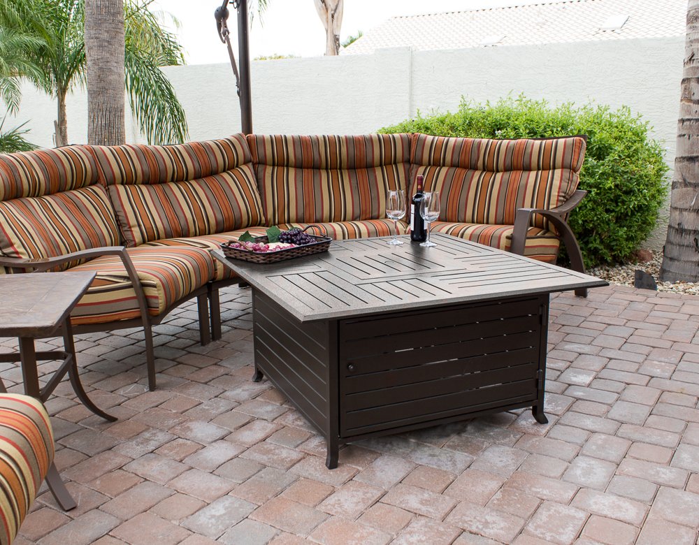 Hiland F-1108-FPT 42,000 BTU Aluminum Propane Fire Pit Inlaid, Large, Bronze