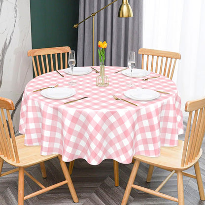 Mulbozy 2 Pcs Pink Gingham Round Tablecloth, 84 inches Disposable Plastic Pink and White Checkered Circle Table Covers for Baby Shower Wedding Bridal Shower Birthday Party Decorations