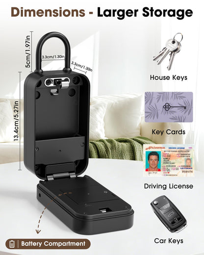 Gravless Smart Key Lock Box with Fingerprint, Lock Box for Keys with Code for outside, Combination Lockbox, Key Box Wall Mount, 5 Ways to Unlock IP65 Waterproof