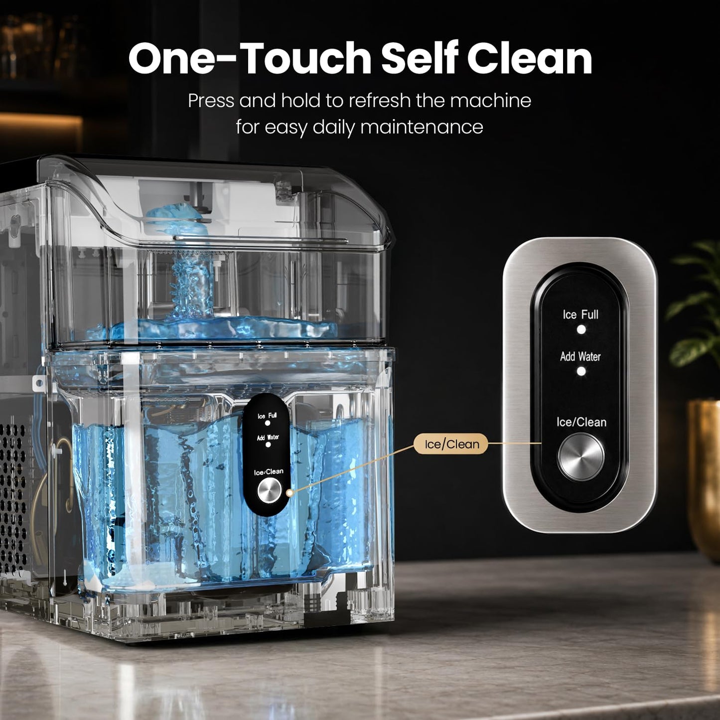Kismile Nugget Ice Maker Countertop,33Lbs/24H Ice Machine with Chewable Ice,Self-Cleaning Portable Ice Maker with One-Click Operation,for Home/Kitchen/Office(Silver)