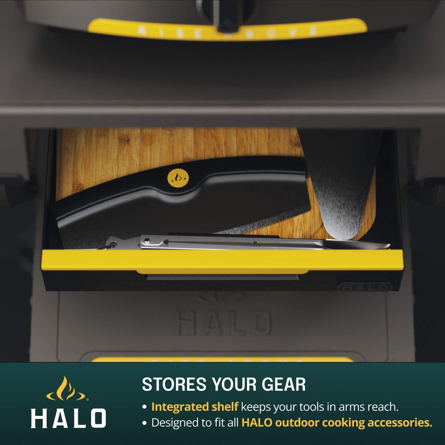 HALO Outdoor Countertop Cart | Prep Station or Griddle/Oven Cooking Surface | Collapsible, Portable, Tool Hooks and Propane Storage | HO-1006-XNA