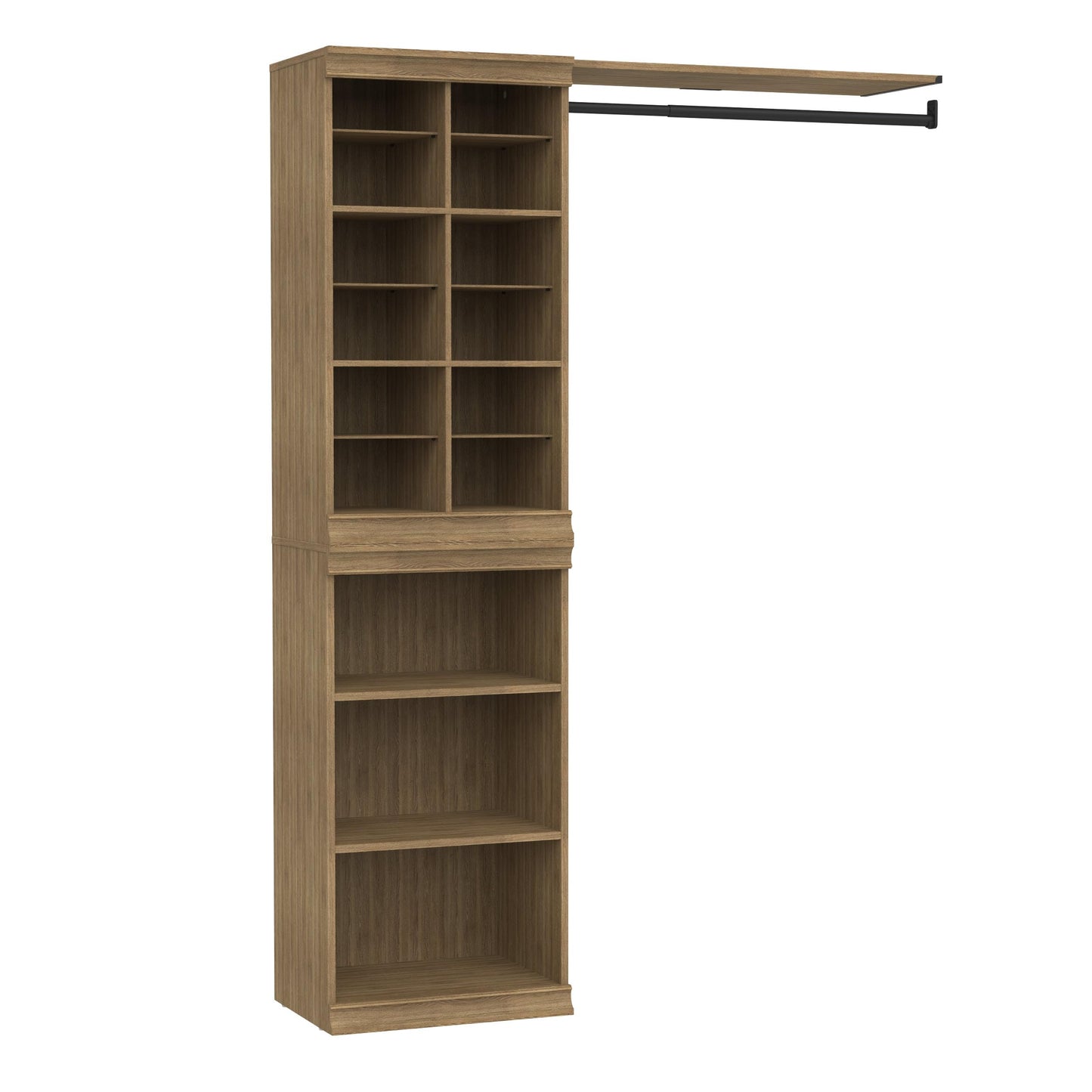 ClosetMaid Modular Storage Organizer Kit Includes; (1) 12-Shelf Unit with Dividers, (1) 3-Shelf Unit, and (1) Hang Rod Shelf Unit, Sand