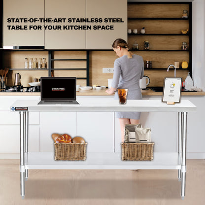 DuraSteel 24x72 Stainless Steel Work Table - NSF Commercial Prep Metal Table w/Adjustable Under Shelf - Kitchen Outdoor Pizza Oven Stand, Garage Workbench, Laundry Utility Worktable - 350 lb Capacity