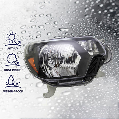 2012-2015 Tacoma Headlights,Headlight Assembly Fit for Toyota Tacoma 2012 2013 2014 2015 Halogen Headlamp Replacement Driver Passenger Side Blacking Housing Amber Reflector Clear Lens