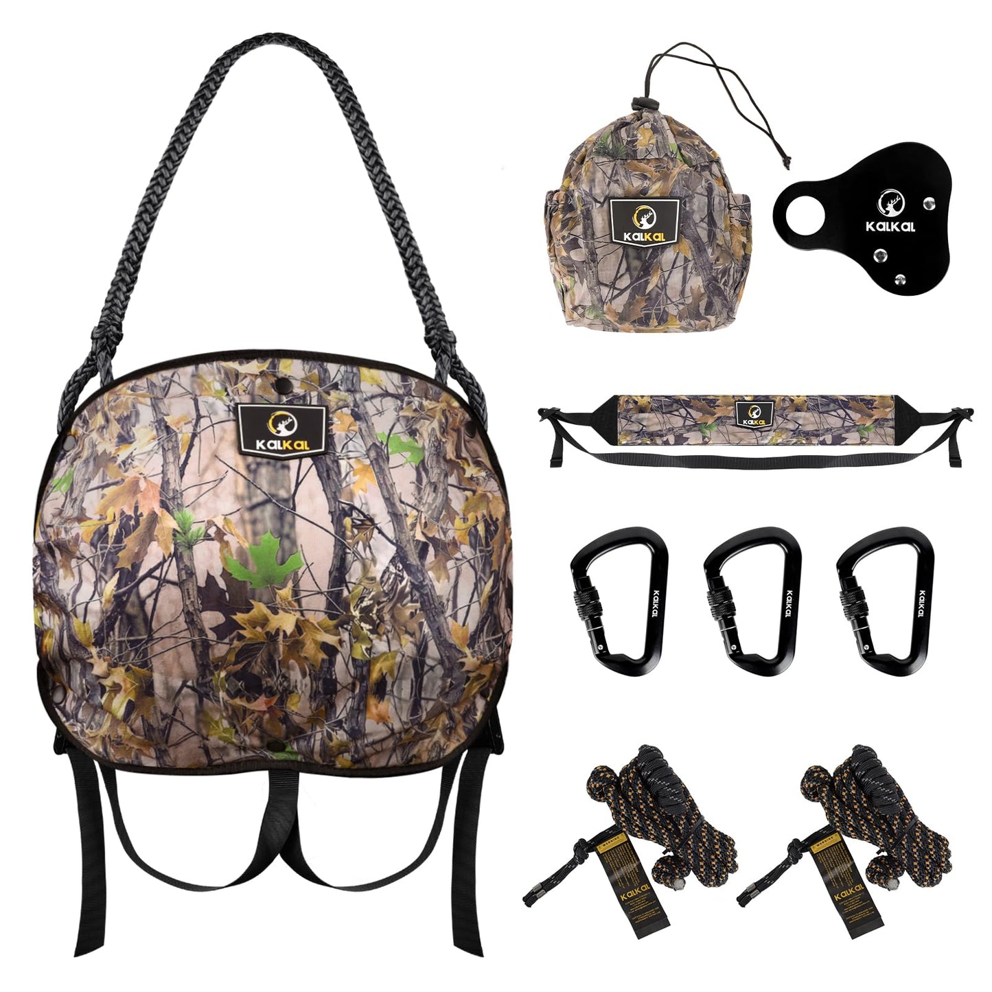 Kalkal Saddle Hunting Kit, Lightweight Camo Hunting Saddle, Tree Climbing Saddle with Removable Padded Seat, Includes Bridge and Safety Rope Tree Stand Accessories