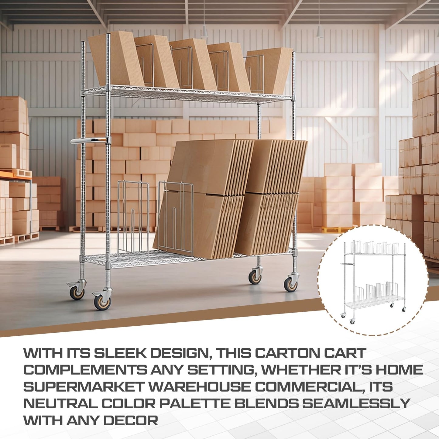 BBTO Carton Cart, Portable Steel Cardboard Organizer Carton Storage Rack with Wheels and Dividers for Art Storage Rack Home Supermarket Warehouse Commercial