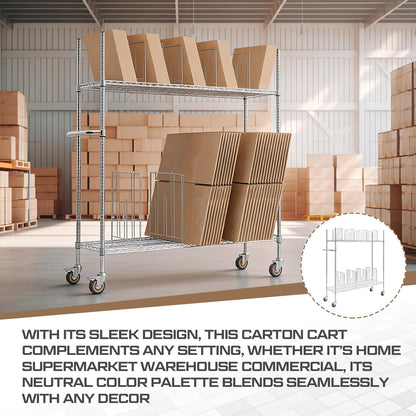 BBTO Carton Cart, Portable Steel Cardboard Organizer Carton Storage Rack with Wheels and Dividers for Art Storage Rack Home Supermarket Warehouse Commercial