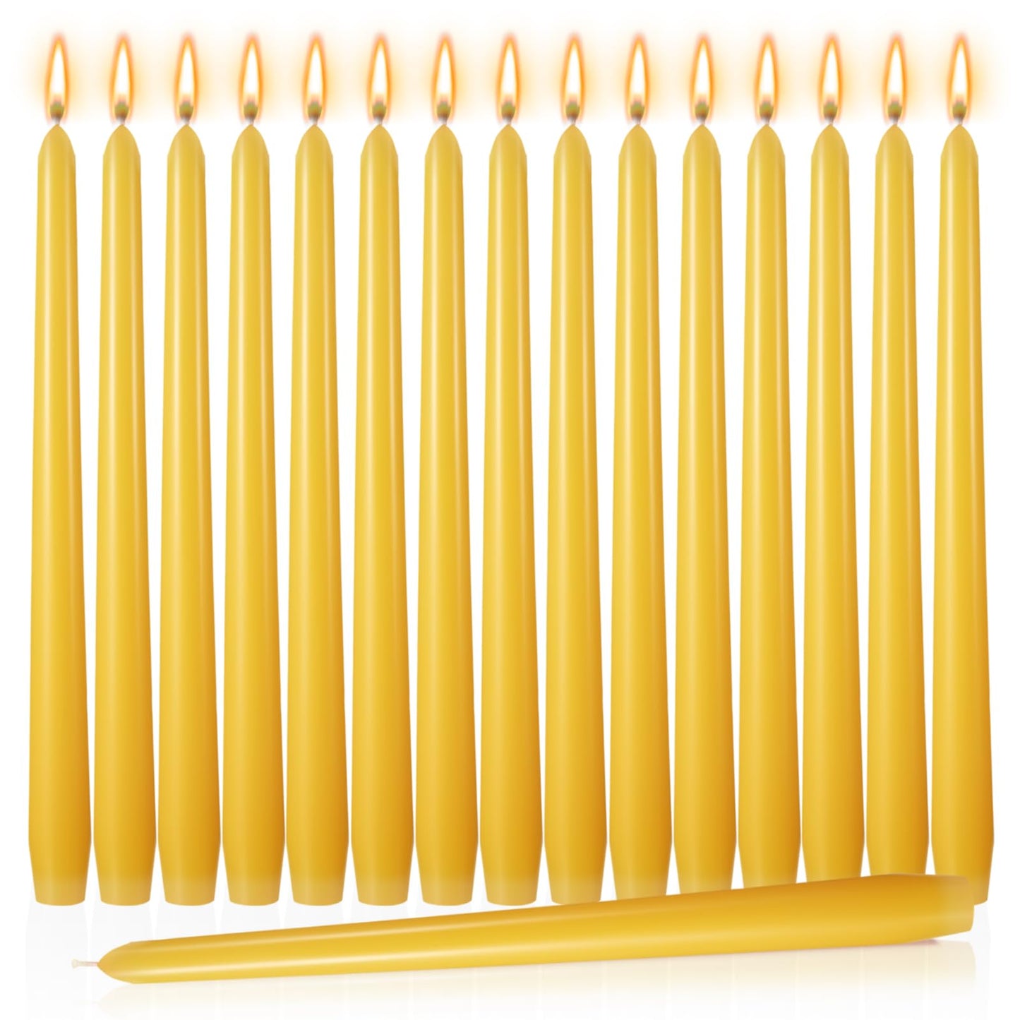 MTLEE 16 Pcs 10 Inch Long Tapered Candle Stick Bulk Smokeless Unscented Burning Candlestick Paraffin Wax with Cotton Wick for Valentine's Day Baby Shower Wedding Holiday Party Church (Yellow)