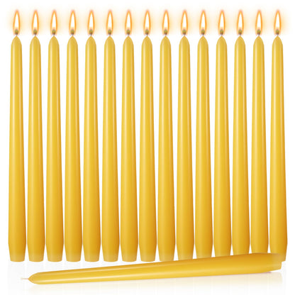 MTLEE 16 Pcs 10 Inch Long Tapered Candle Stick Bulk Smokeless Unscented Burning Candlestick Paraffin Wax with Cotton Wick for Valentine's Day Baby Shower Wedding Holiday Party Church (Yellow)