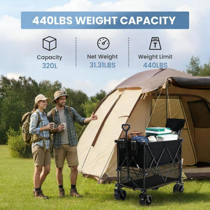 NEWBULIG Large Capacity Wagon Carts Foldable, 440LB Heavy-Duty Double Decker Wagon with All-Terrain Wheels, Portable Storage Shopping Cart for Groceries, Camping, Sports, Beach, Garden