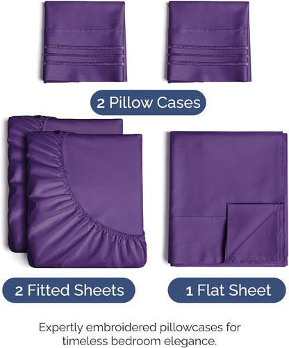 Split King Size 5-Piece Sheet Set - Comfy Cooling Bed Sheets | Luxury Hotel Quality - Deep Pockets, Soft, Wrinkle-Free - Oeko-Tex Certified - Purple